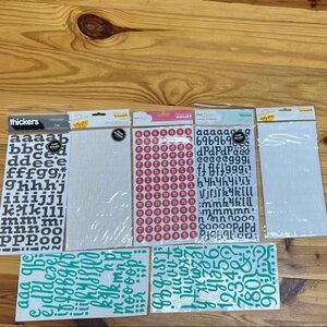Lot of 5 NEW Assorted Thickers Alphabet Sticker Sets +BONUS+ Chipboard Foam..